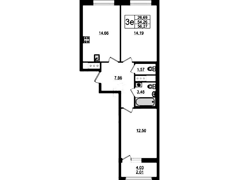 2-комнатная квартира 56.27 м², 9/10 эт., ЖК «UP! Квартал Новый Московский»
